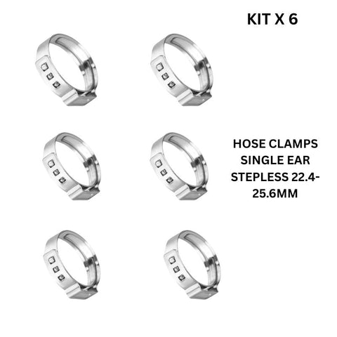 HOSE CLAMPS SINGLE EAR STEPLESS 22.4-25.6MM KIT X 6